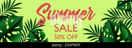 Summer sale Tropical disegno modello banner illustrazione Illustrazione Vettoriale