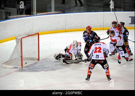 FRANCIA, HAUTE-SAVOIE (74) MEGEVE, PARTITA DI HOCKEY MONT-BLANC BORDEAUX Foto Stock