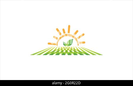 Alba con icona Green Farm disegno del logo vettoriale modello Illustrazione Vettoriale