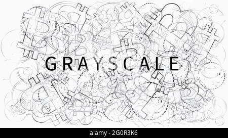 Banner di Grayscale Corporation è leader società di acquistare bitcoins e altre valute digitali e spingere il mercato verso l'alto. Foto Stock