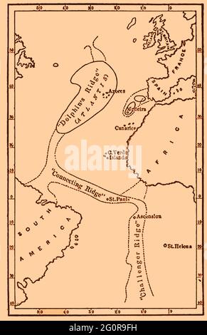 Una mappa supposta della posizione di Atlantis (da 'UN po' di Atlantide' di D Erskine (nome di John Stuart Buchan 1852-1927) pubblicato 1900 - Dolphin's Ridge è ora chiamato il Mid-Atlantic Ridge. Foto Stock