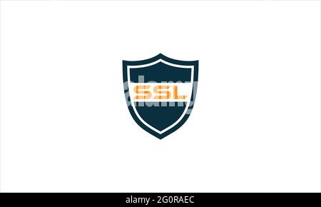 SSL Secure Socket Layer in Shield icona logo disegno in un semplice design piatto Illustrazione Vettoriale