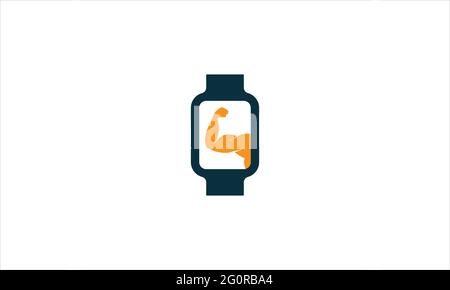 orologio intelligente con illustrazione del design del logo dell'icona muscolare della palestra Illustrazione Vettoriale