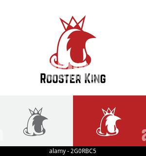 Logo con logo con testa di pollo e corona di Rooster King Illustrazione Vettoriale