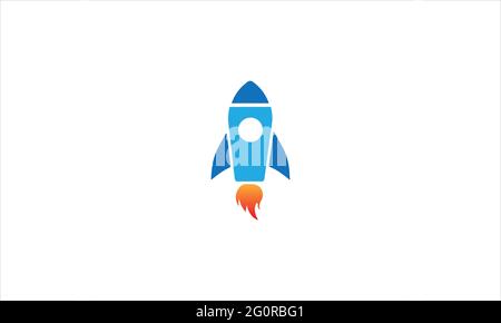 Razzo Spaceship decollo con icona fuoco logo disegno modello illustrazione Illustrazione Vettoriale