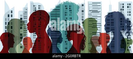 Diverse persone multietniche e multiculturali.concetto di società e diversità.integrazione coesistenza e armonia di popoli.persone cultura diversa Illustrazione Vettoriale