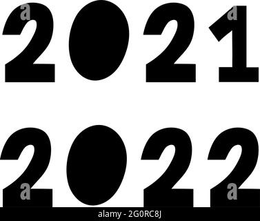 2022 numeri realizzati con Vector Doodle Brushe. Disegnata a mano l'inchiostro di nuovo anno due e numero zero, schizzo Illustrazione Vettoriale