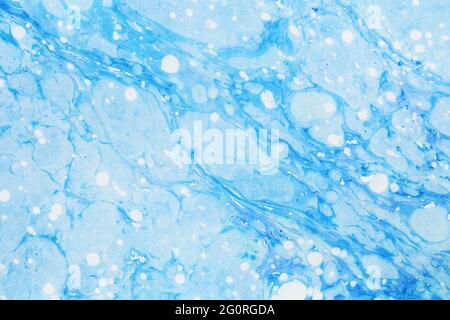 antico blu marbling carta texture sfondo, inchiostro naturale miscelazione, acqua onda, suminagashi, arte astratta Foto Stock
