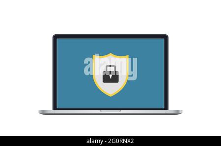 Accesso online sicuro con blocco privato sul computer portatile file di testo vettore flat Illustrazione Vettoriale