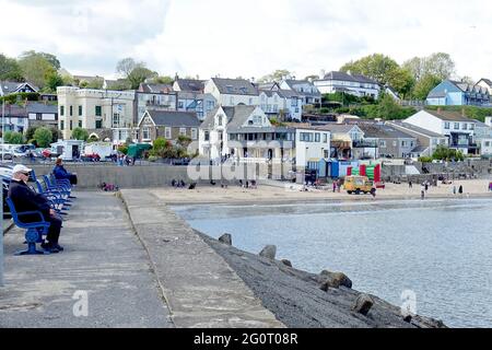 Saundersfoot Village e spiaggia, Pembrokeshire, Galles Foto Stock