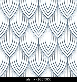 Pesche vintage, motivo senza cuciture stile incisione. Mermaid o dragon scale disegnando sfondo infinito. Parte del set. Illustrazione Vettoriale