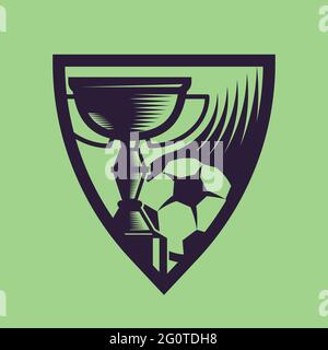 Coppa sportiva con palla. Concept art del calcio in stile monocromatico. Illustrazione Vettoriale