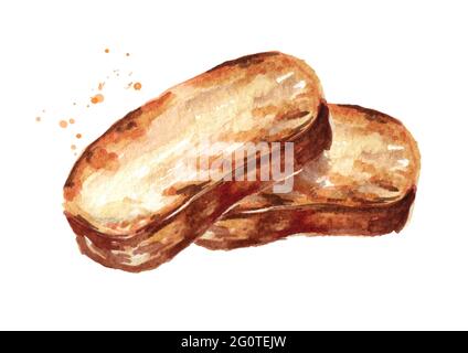 Pane alla griglia. Toast. Immagine disegnata a mano con acquerello, isolata su sfondo bianco Foto Stock