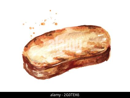 Toast. Pane alla griglia. Immagine disegnata a mano con acquerello, isolata su sfondo bianco Foto Stock