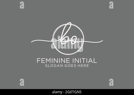 Logo DI SCRITTURA a mano BO con logo vettoriale a forma di cerchio di firma iniziale, matrimonio, moda, floreale e botanico con template creativo. Illustrazione Vettoriale