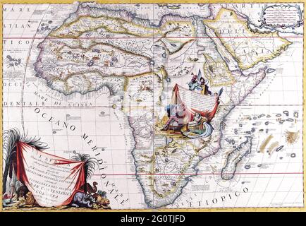 Mappa antica, Mappa Africa, Mappa Africa Vecchia, Mappa Africa retro, Mappa Africa vintage, Carta dell'Africa antica, carta dell'Africa Vincenzo Coronelli c 1692 Foto Stock