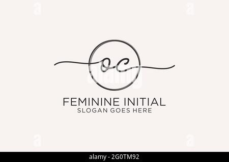 Logo OC manoscritto con logo vettoriale a forma di cerchio di firma iniziale, matrimonio, moda, floreale e botanico con template creativo. Illustrazione Vettoriale