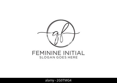 Logo scritto a mano QF con logo vettoriale a forma di cerchio di firma iniziale, matrimonio, moda, floreale e botanico con template creativo. Illustrazione Vettoriale