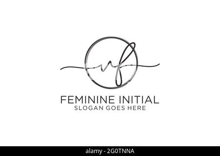 Logo VF manoscritto con dima circolare logo vettoriale di firma iniziale, matrimonio, moda, floreale e botanico con dima creativa. Illustrazione Vettoriale