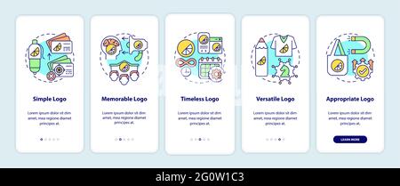 Principi di progettazione del logo sullo schermo della pagina dell'app mobile con i concetti Illustrazione Vettoriale