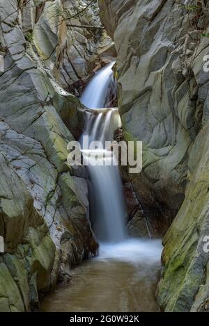 Cascata di Dona d'Aigua (acquedotto in catalano) (Arbúcies, Catalogna, Spagna) ESP: Cascada de la Dona d'aigua (mujer de agua en catalán) (Arbúcies) Foto Stock