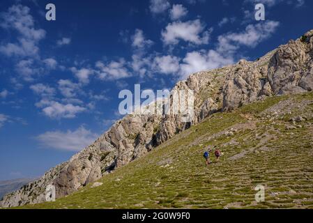 Enforcadura del Pedraforca (depressione montana tra le due cime) (provincia di Barcellona, Catalogna, Spagna, Pirenei) Foto Stock