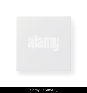 Scatola bianco mockup. Vista dall'alto del contenitore quadrato. Dima di cartone con ombra morbida su sfondo bianco. Scatola di carta realistica. Pulire il design del contenitore. Vettore Illustrazione Vettoriale