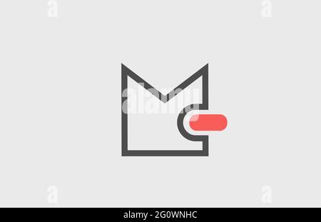 Icona con il logo della lettera dell'alfabeto M grigio rosa. Design geometrico per identità aziendale con linea Foto Stock