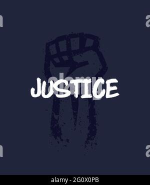 manifesto di giustizia con pugno tenuto alto in protesta Illustrazione Vettoriale