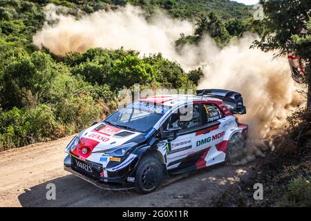 01 Ogier Sébastien (fra), Ingrassia Julien (fra), Toyota Gazoo Racing WRT, Toyota Yaris WRC, action01 Ogier Sébastien (fra), Ingrassia Julien (fra), Toyota Gazoo Racing WRT, Toyota Yaris WRC, azione durante il Rally Italia Sardegna 2021, 5° round del Campionato Mondiale FIA, Rally WRC 2021 Dal 3 al 6 giugno 2021 ad Alghero, Sardegna - Foto Nikos Katikis / DPPI Foto Stock