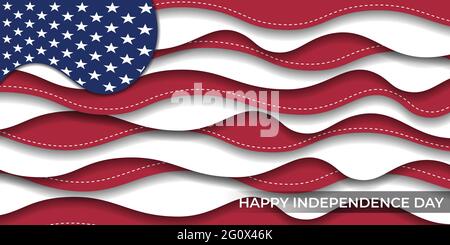 Happy Independence Day per lo Stato degli Stati Uniti d'America con carta taglio sfondo design. Illustrazione del vettore di sfondo del flag americano. Buona sagoma per U Illustrazione Vettoriale