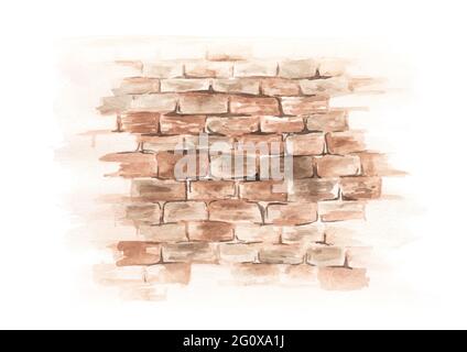 Muro di grunge di mattoni. Illustrazione di acquerello disegnata a mano isolata su sfondo bianco Foto Stock