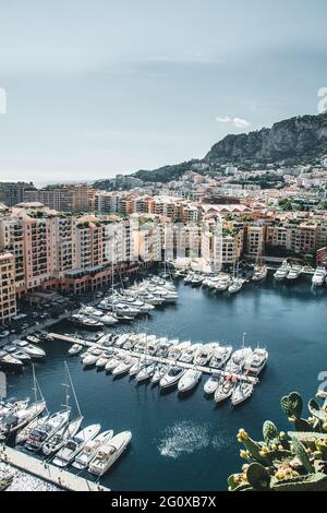 Un porto turistico a Monaco con molti yacht costosi Foto Stock