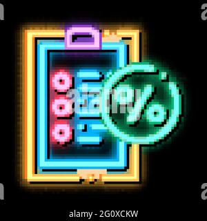 Elenco di controllo immagine dell'icona di bagliore al neon in percentuale Illustrazione Vettoriale
