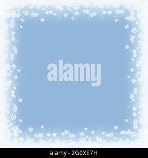 Cornice blu invernale in acquerello per il tuo design. Sfondo quadrato disegnato a mano Foto Stock