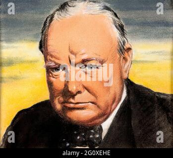 Un ritratto di Winston Churchill disegnato per il Ministero dell'informazione britannico dall'artista austriaco William Timym Foto Stock