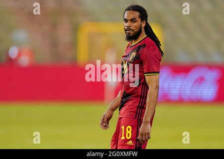 BRUSSEL, BELGIO - 3 GIUGNO: Jason Denayer del Belgio durante la partita internazionale amichevole tra Belgio e Grecia allo stadio King Baudouin il 3 giugno 2021 a Brussel, Belgio (Foto di Jeroen Meuwsen/Orange Pictures) Foto Stock