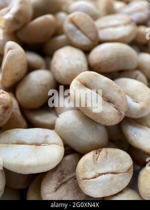 Primo piano di chicchi di caffè bianchi Foto Stock