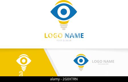 Combinazione di logo vettoriale per occhi e lampade. Modello di progettazione di logotipo idea Vision unico. Illustrazione Vettoriale