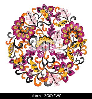 Vintage motivo floreale mandala ornato, tessuto acquerello dipinto a mano con elementi di design paisley Foto Stock