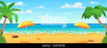 Panorama sul mare. Spiaggia tropicale Illustrazione Vettoriale