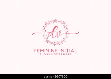 DV bellezza monogramma e logo elegante design calligrafia logo di firma iniziale, matrimonio, moda, floreale e botanico con modello creativo. Illustrazione Vettoriale