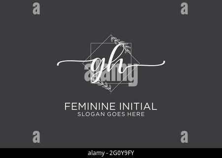 Monogramma di bellezza GH ed elegante logo di disegno manoscritto logo di firma iniziale, matrimonio, moda, floreale e botanico con modello creativo. Illustrazione Vettoriale