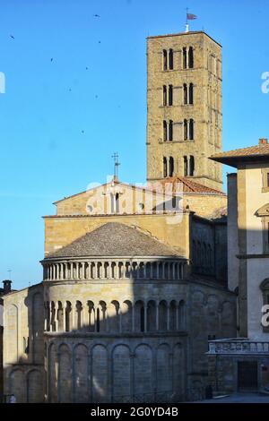 Pieve di Santa Maria antica chiesa nel centro storico di Arezzo, Toscana, Italia Foto Stock