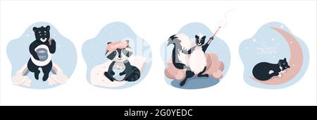 Set di animali carini, animali divertenti per i bambini poster, vettore illustrazione in stile piatto, cartone animato Illustrazione Vettoriale