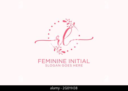 Monogramma di bellezza RL ed elegante logo di disegno manoscritto logo di firma iniziale, matrimonio, moda, floreale e botanico con modello creativo. Illustrazione Vettoriale
