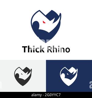 Logo Rhino Rhinoceros strong Shield con spessa pelle Illustrazione Vettoriale