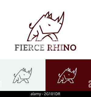 Fierce Alert Rhino Rhinoceros Animal Security Simple Line Logo Illustrazione Vettoriale