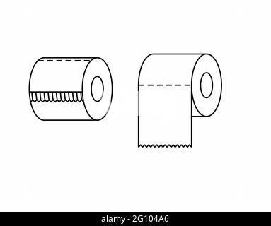 Rotolo di carta igienica con creste un rotolo pieno e un rotolo in uso line art icona, segno o logo per segni, applicazioni e siti web in bianco e nero vettore Illustrazione Vettoriale