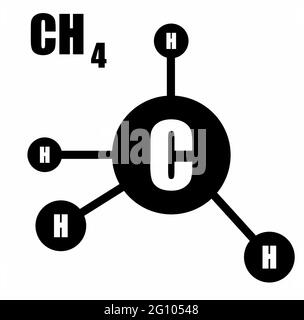 Methane CH4 Molecule, un composto chimico in bianco e nero vettore isolato per logo, segno, app o sito web Illustrazione Vettoriale